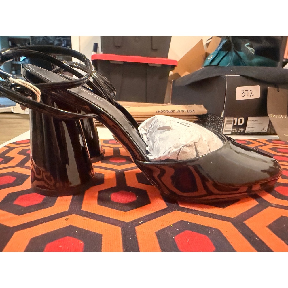 Arezzo Black Patent Leather Ankle Strap Block Heel Mary Jane Pumps Size 40 EUR